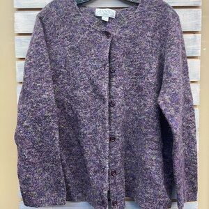 Casual Corner Annex Women's Heathered Purple Button Down Wool Cardigan 1X Plus